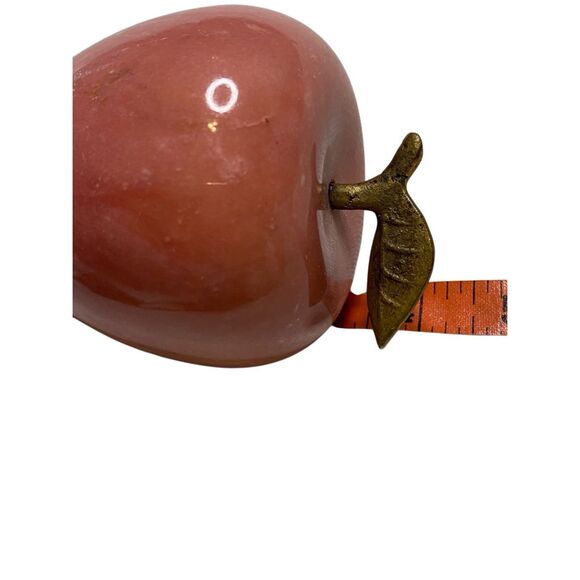 Vintage Apple Paper Weight Brass Alabaster Stone Teacher Office Business Home - Picture 9 of 10